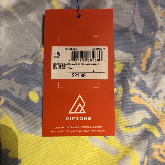 NWT Ripzone Blue, Peach, & Yellow Marble Patterned Lightweight Active T-Shirt - Picture 7 of 7
